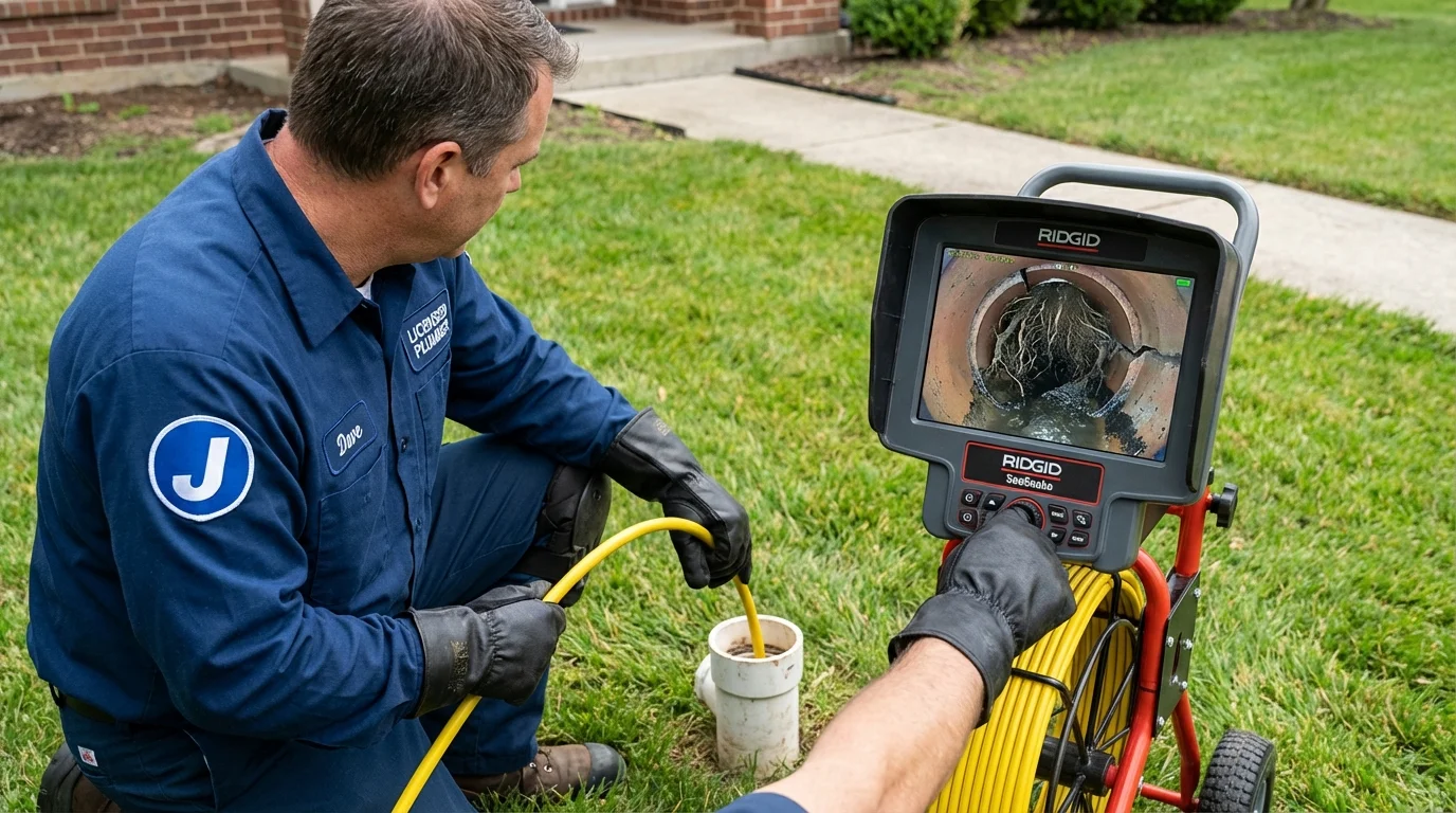 Sewer camera inspection being performed by Johns Plumbing LLC in Hansen